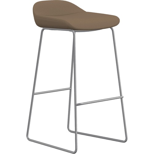 9to5 Seating Bar Stool, Sled Base, 16"x16"x33", Latte Fabric/Silver Frame