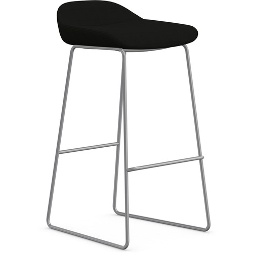 9to5 Seating Bar Stool, Sled Base, 16"x16"x33", Onyx Fabric/Silver Frame