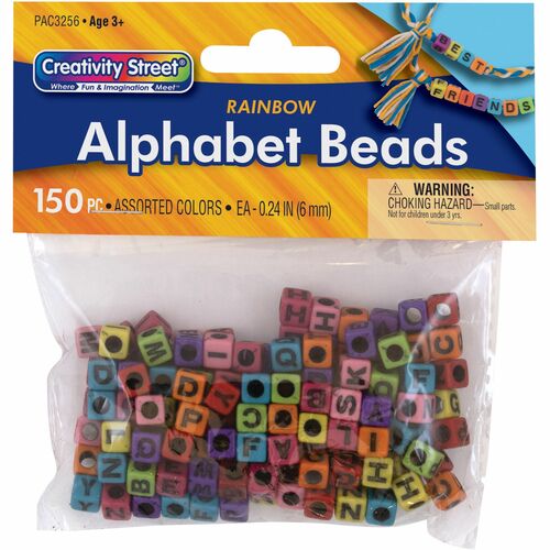 Pacon Alphabet Beads, 1/4"Wx1/4"Lx1/4"H, 150/PK, Assorted