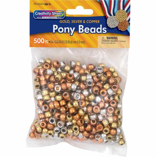 Pacon Pony Beads, 1/4"x2/5", 500/PK, Metallic