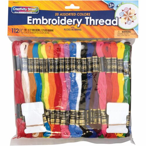 Pacon Embroidery Thread, 12 Floss Bobbins, 100/PK, Assorted