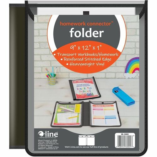 C-Line Homework Connector Folder, 10-3/4"Wx13"Lx1/2"H, Black