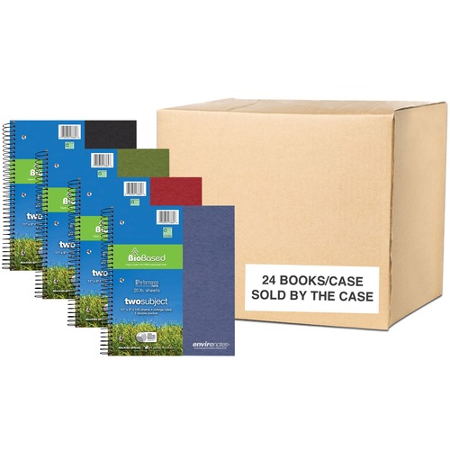 Roaring Spring Paper Products Notebook, 2-Subj, 100 Sht, Wire-bound, 9"x11", 24/CT,AST