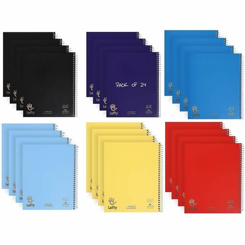 Roaring Spring Paper Products Notebook,f/Lefties,100Sht,Wide-Rld,8-1/2"x10-1/2",24/CT,AST