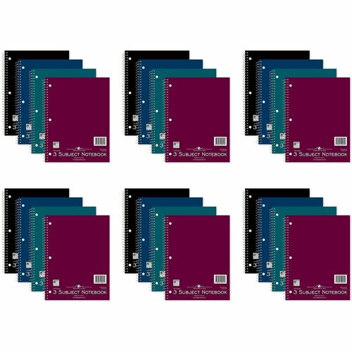 Roaring Spring Paper Products Notebook,3-Subj,3HP,Wide-Ruled,120 Sht,10-1/2"x8",24/CT,AST