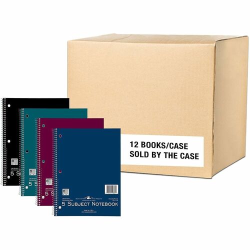 Roaring Spring Paper Products Notebook,5Subj,3HP,College-Rld,180Sht,10-1/2"x8",12/CT,AST
