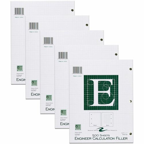 Roaring Spring Paper Products Calculation Paper,3HP,5x5Rld,500Sht/PK,8-1/2"x11",5/CT,GN