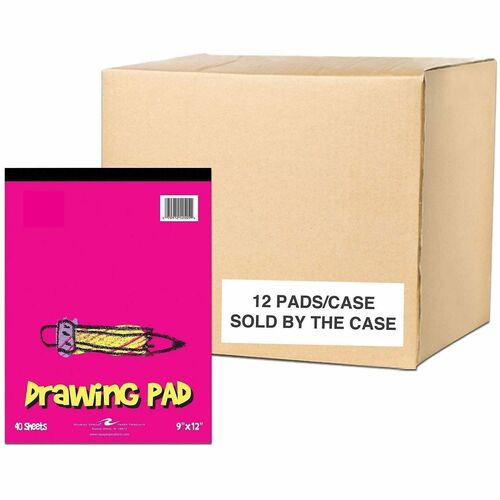 Roaring Spring Paper Products Drawing Pad, f/Children, 50 lb, 40-Sht, 9"x12", 12/CT, White