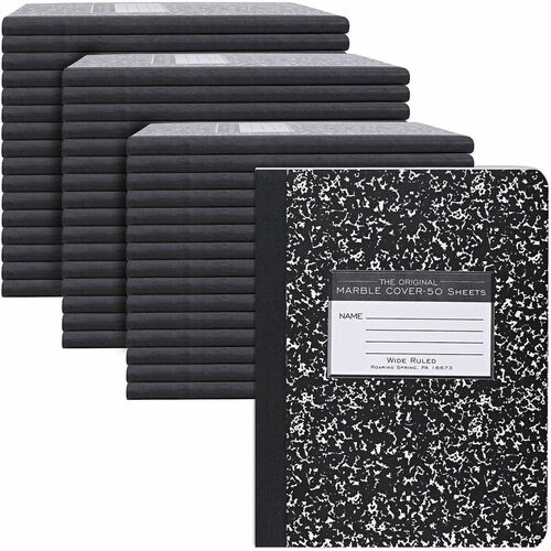 Roaring Spring Paper Products Composition Book,Wide-Rld,50-Sht,7-1/2"x9-3/4",48/CT,BK