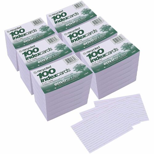 Roaring Spring Paper Products Index Cards,1 Side Rld,Rcycld,100 lb,6"x4",100 Shts,36/CT,WE