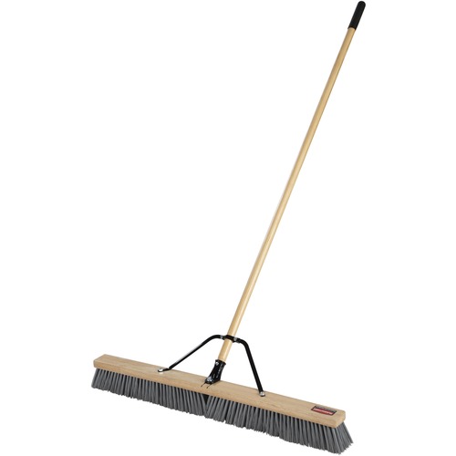 Rubbermaid Commercial Products Push Broom,3" Med Poly Bristles,36"W,1-1/8" Dia Handle,4/CT