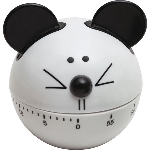 Pacon Timer, Mouse-shaped, 60 Minutes Max, 3" H, White/Black