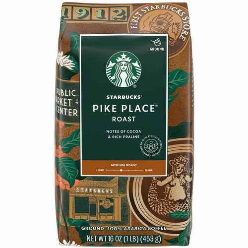 Starbucks Ground Coffee, 1 lb., Medium/Pike Place Roast