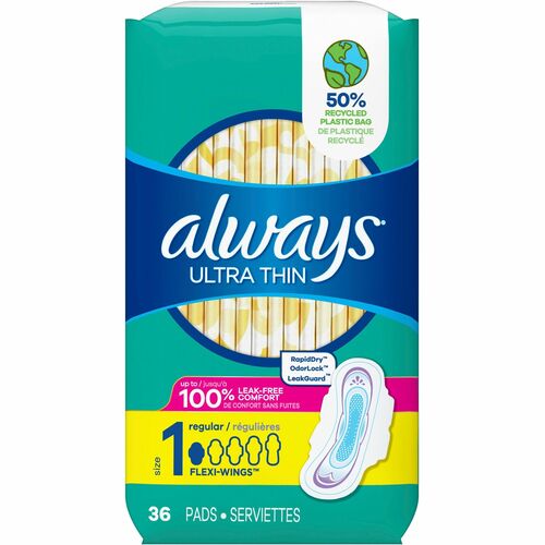 Procter & Gamble Commercial Sanitary Pads,Ultra-thin,w/Wings,Always,Size 1, 36/PK,WE