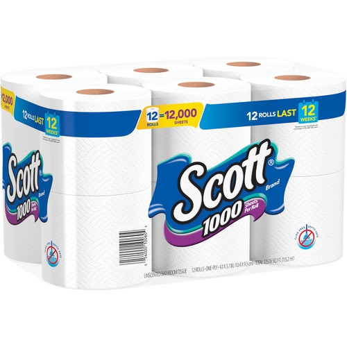 Kimberly-Clark Professional Bathroom Tissue, 1-Ply, 4-1/10"x3-7/10", 12RL/PK, White