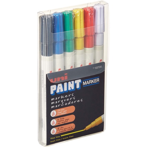 uni-ball Corporation Marker,Paint,Oil-Based,Fine Point,Weather/Fadeproof,6/ST,AST