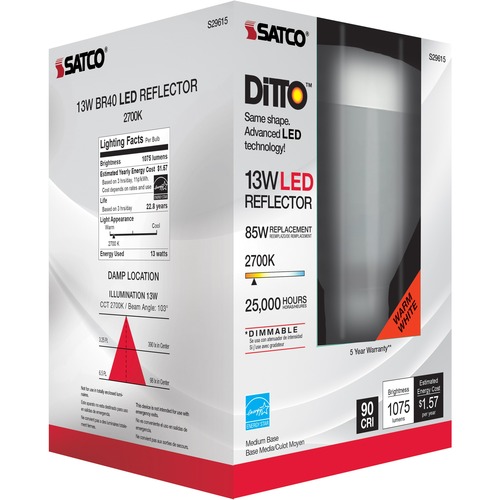 Satco Products, Inc. Bulb,LED,BR40,13W,2700K,WarmWhite,6/BX,2BX/CT