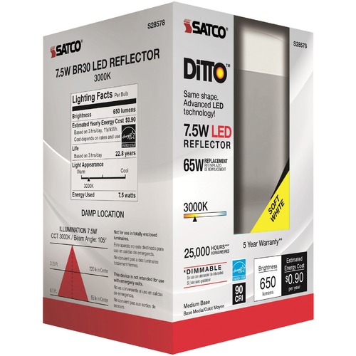 Satco Products, Inc. Bulb,LED,BR30,7.5W,3000K,WarmWhite,6/BX,2BX/CT
