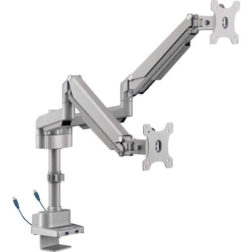 Lorell Monitor Arm, Dual, w/Pole, w/3.0 USB, Adjustable, Gray
