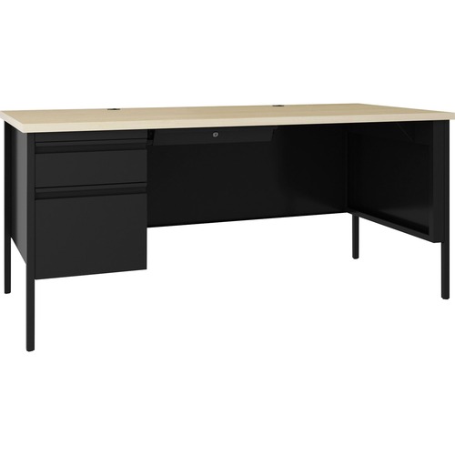Lorell Desk, Left-Pedestal, Steel, 66"x30"x29-1/2", Maple/Black