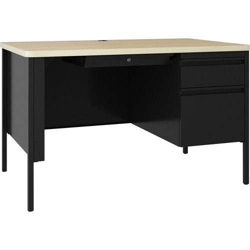 Lorell Desk, Right-Pedestal, Steel, 48"x30"x29-1/2",Maple/Black