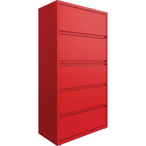 Lorell Lateral File, 5-Drawer, 36"x18-5/8"x67-5/8", Red