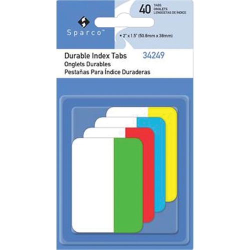 Sparco Index Tabs, Repositionable, 1"Wx2"Lx1/10"H, 40/PK, Multi