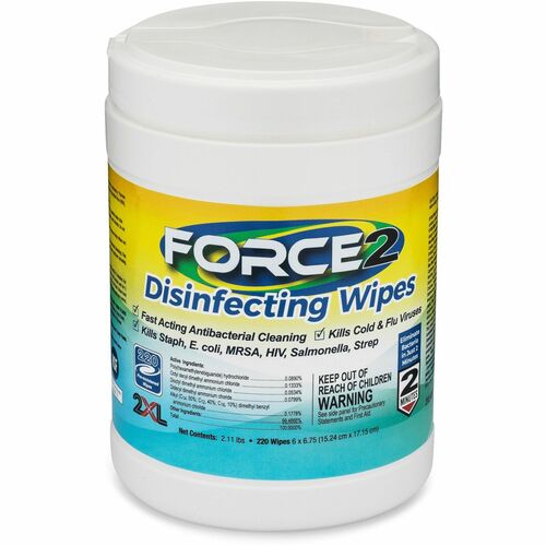 2XL CORP Disinfecting Wipes, 6"Wx6-3/4"H, 220/Can, White