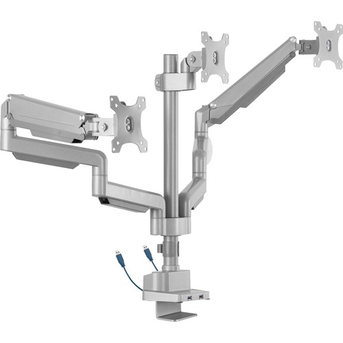 Lorell Monitor Arm, Triple, w/Pole, w/3.0 USB, Adjustable, Gray