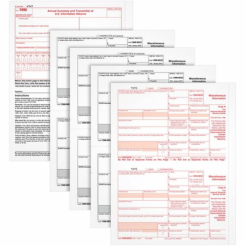 Tops Tax Form, 1099-MISC, 8-1/2"Wx11"Lx1/2"H, 50/PK, White