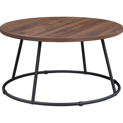 Lorell Coffee Table, Round, Steel Base, 31-1/2"x16-3/4", Walnut