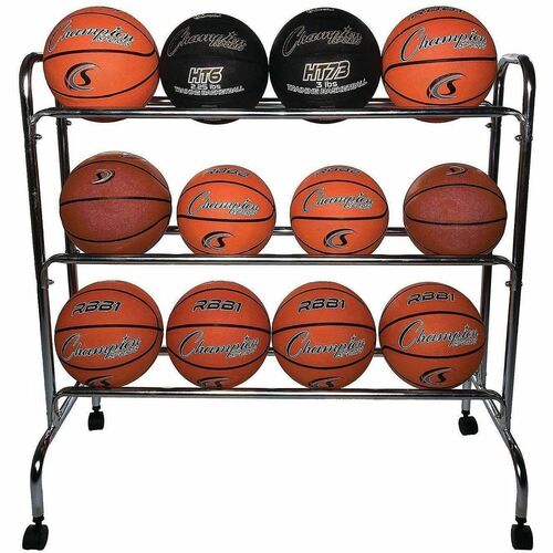 Champion Sports Ball Cart,Mobile,3-Shelf,12-Basketball Cap,17"x41"x41",SR