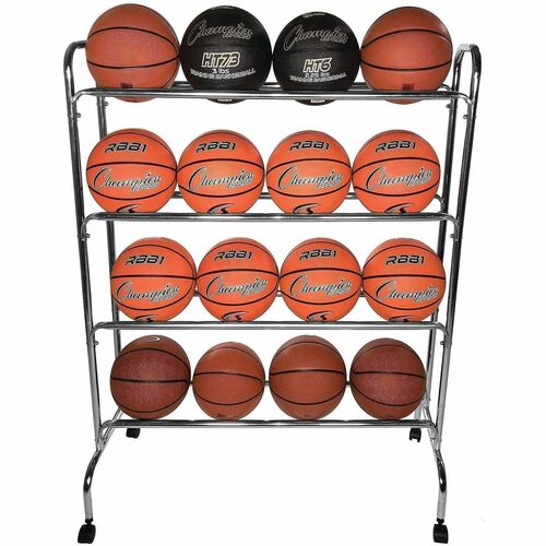 Champion Sports Ball Cart,Mobile,4-Shelf,16-Basketball Cap,17"x41"x53",SR