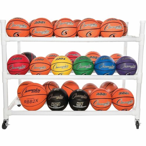 Champion Sports Basketball Cart, Heavy-duty, 30-Ball Cap, 19"x55"x45", WE