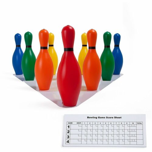 Champion Sports Bowling Pin Set, Plastic, w/Setup Sht/Score Pad, 10/ST, AST