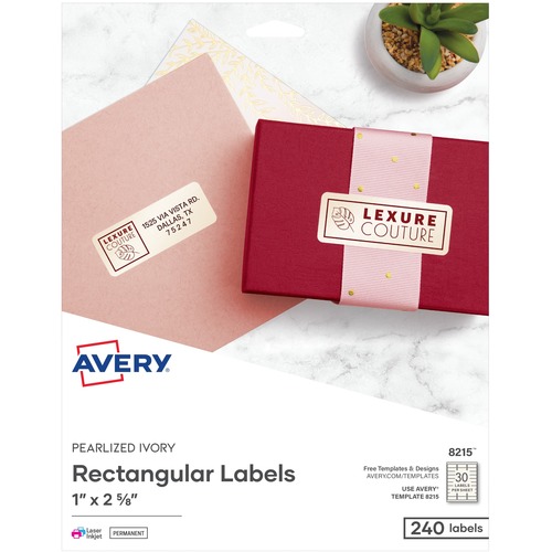 Avery Pearlized Address Labels, 1"x2-5/8", 240/PK, 5/CT, Ivory