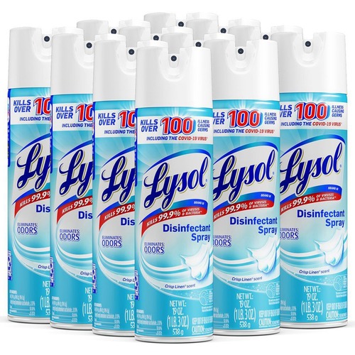Reckitt Benckiser Disinfectant Spray, Crisp Linen, 19 oz, 12/CT, Clear