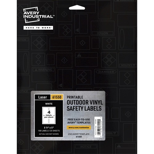 Avery Sign Labels,Perm,Laser,3-1/2"x5",100/PK White