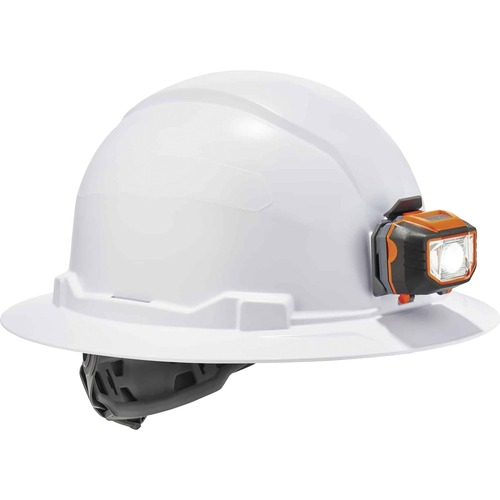 Ergodyne Hard Hat,Full Brim,Class E,w/LED/4-pt Suspension,White