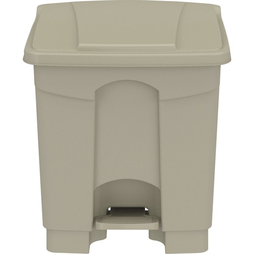Safco Trash Receptacle,Step-On,8 Gal,16"x16"x17-1/4",Tan