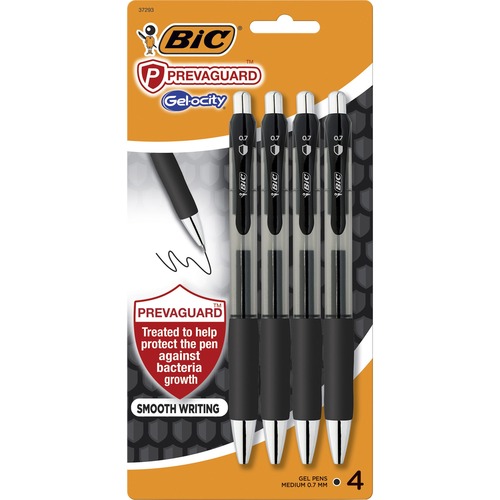Bic Pen, Gel, PrevaGuard, 0.7mm Point, 4/PK, Black