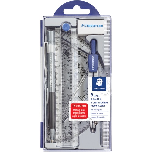 Staedtler Math Set, 9 Pcs, Blue/Silver