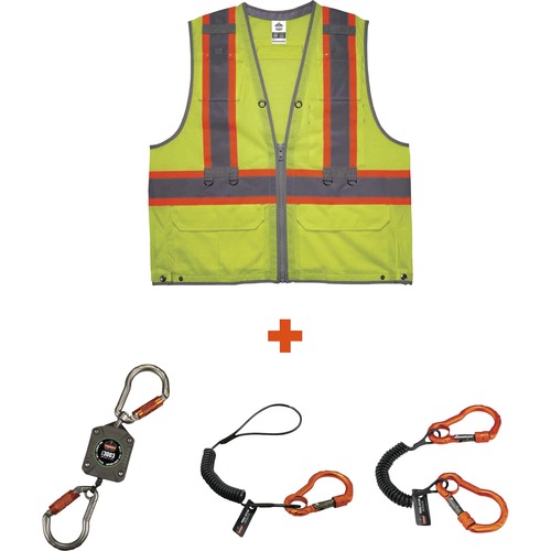 Ergodyne Tool Tethering Kit,SafetyVest,TypeR,Class2,Zipper,S/M,Lime