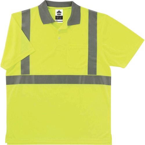 Ergodyne Shirt, Polo,Hi-Vis,SplitHem,MoistureWick,TypeR,Class2,L,LM