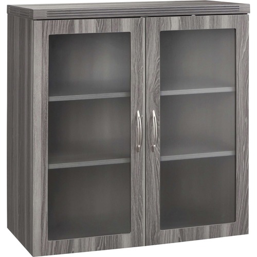 Safco Cabinet,Display,Glass/Wood Doors,36"x18"x39.25",Gray Steel