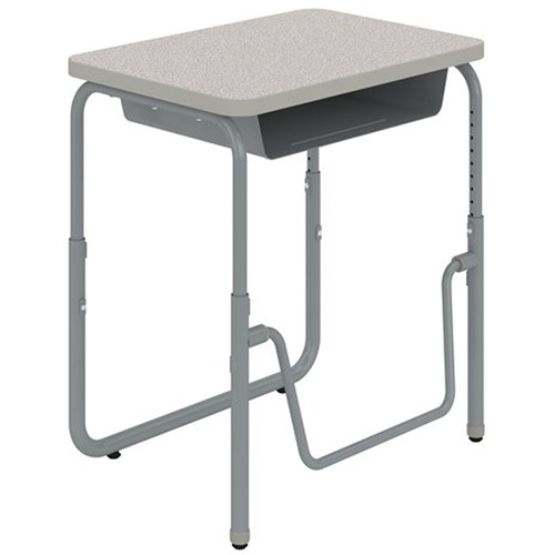 Safco Desk,Hght-Adj,w/Book Bx/Bar,27.75"x19.75"x22"-30",Pebble GY