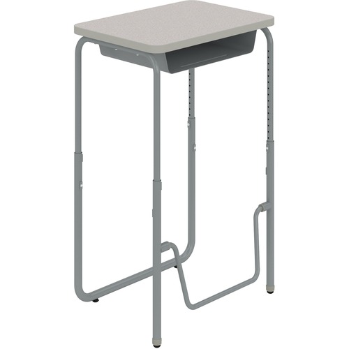Safco Desk,Hght-Adj,w/Book Bx/Bar,27.75"x19.75"x29"-43",Pebble GY