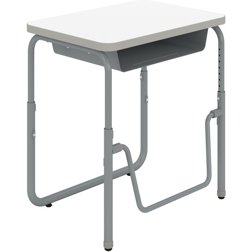 Safco Desk,Hght-Adj,w/Book Bx/Bar,27.75"x19.75"x22"-30",WEboard
