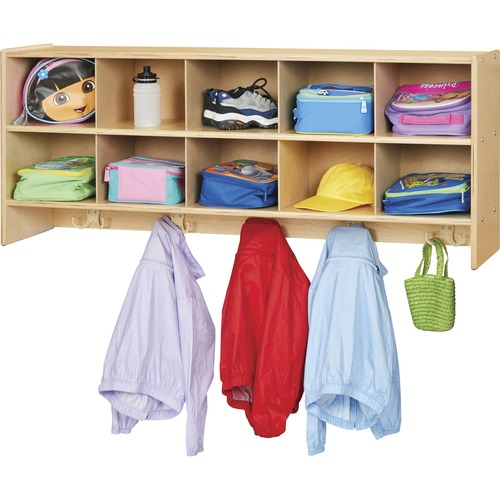 Jonti-Craft, Inc. Wall Locker, w/Hooks, 10 Section ,48"x12"x20", Baltic