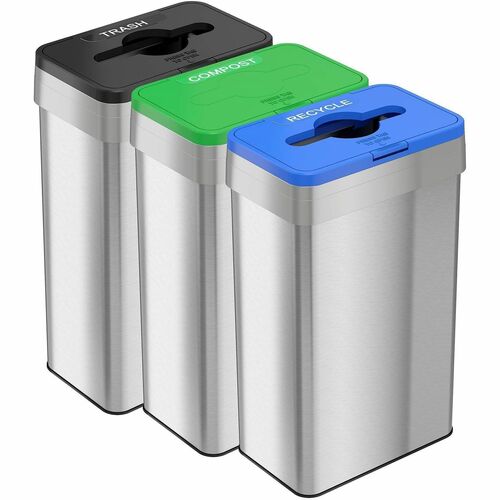 HLS Commercial Trash Can Set, 10-1/4"Wx16"Lx34"H, Silver